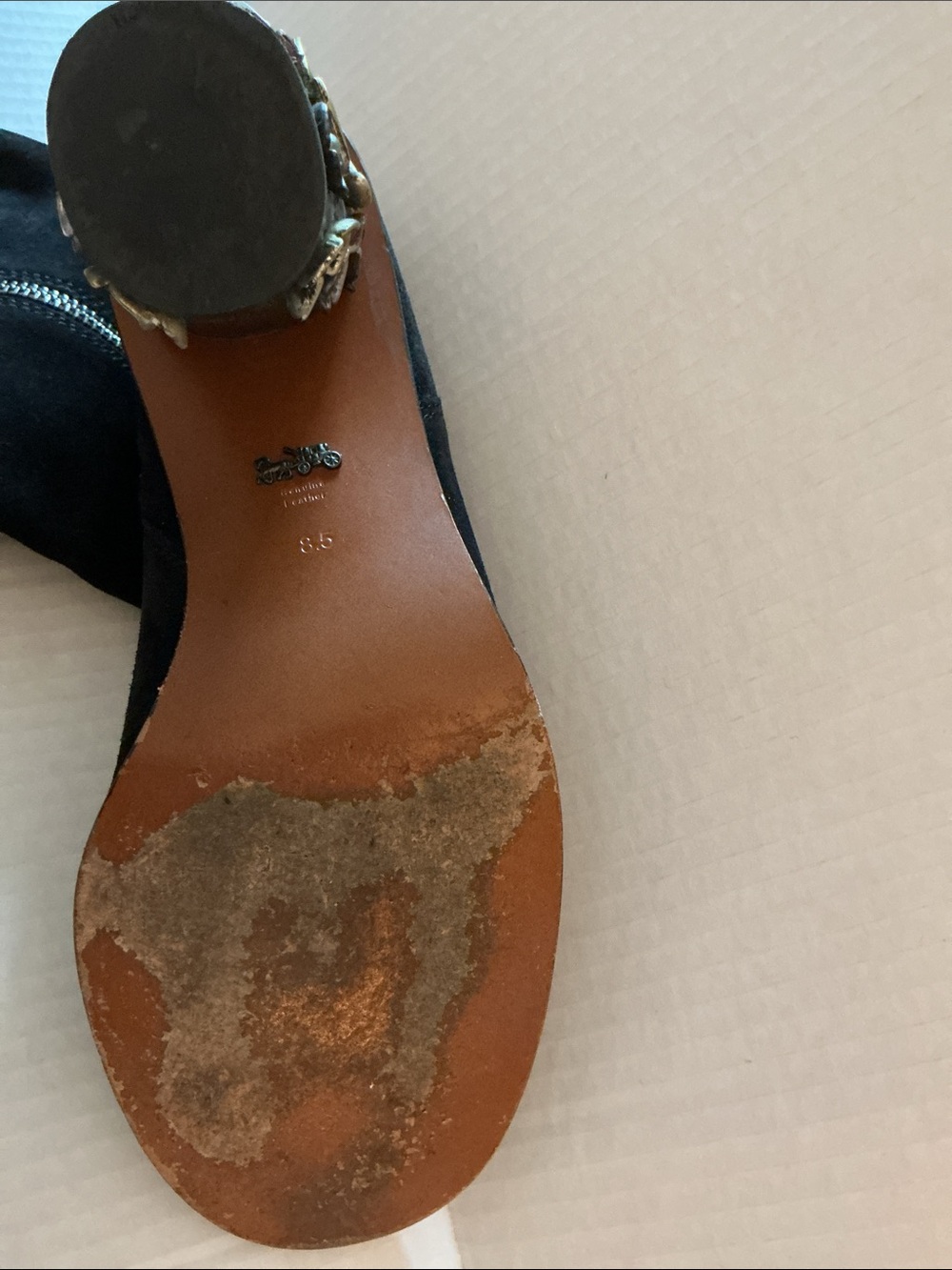 Coach Black Suede Knee-High and Ankle Boots with Embellished Heels - Picture 7 of 9
